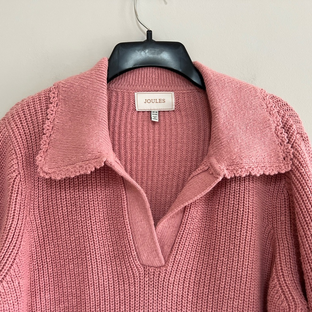 Joules Evangeline Pink Rib Knit Jumper With Crochet Collar in Pink, sz US14/UK18 - Picture 10 of 10